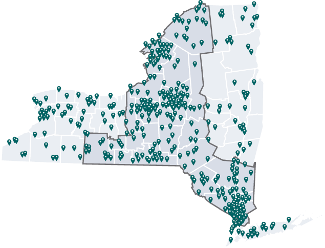 Map of the HealtheConnections service area covering 26 counties of New York State.